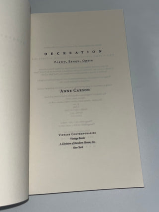 Decreation by Anne Carson