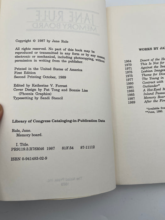 Memory Board by Jane Rule. Lightholder Books